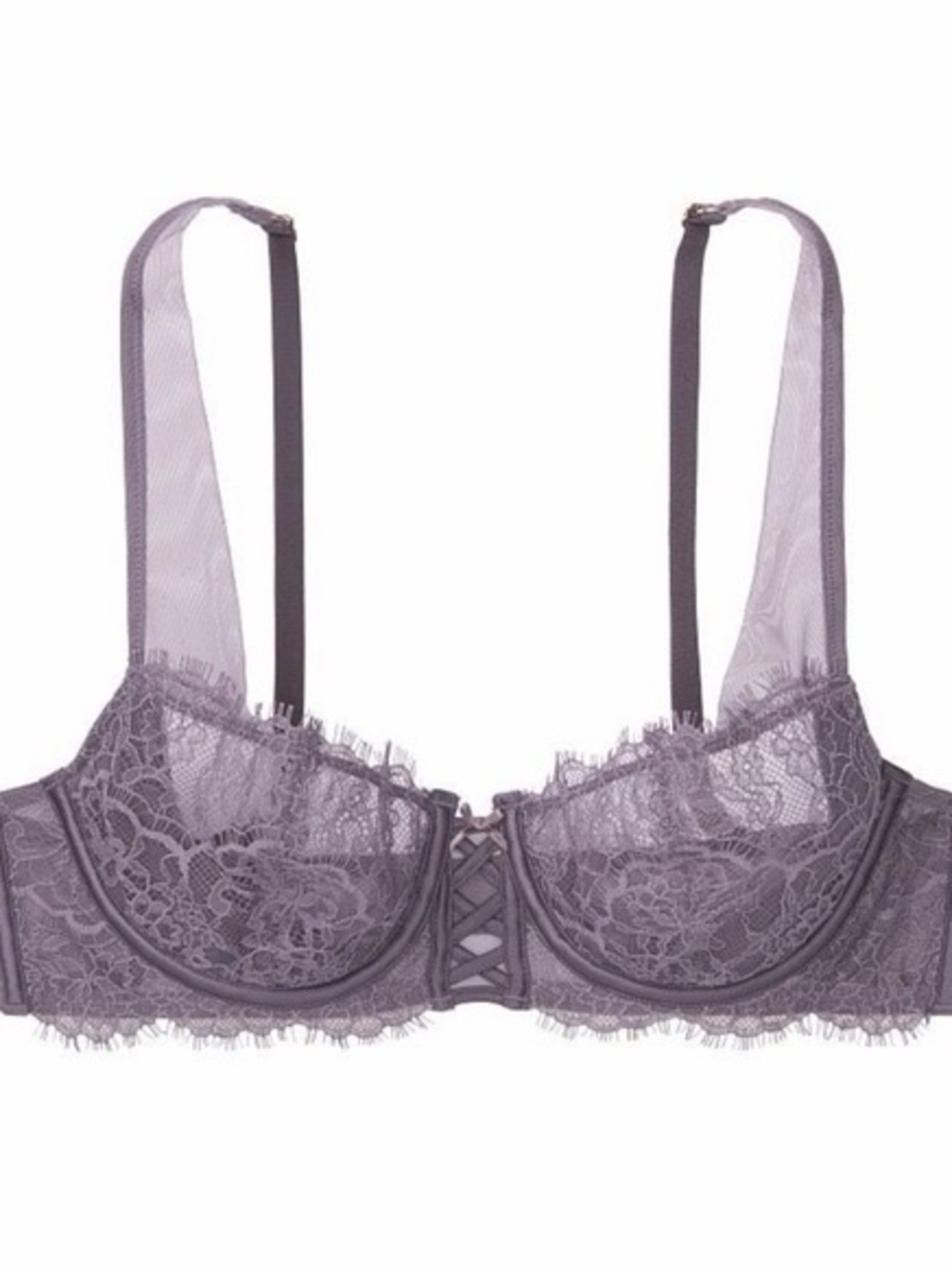Victoria's Secret Lavender Lace Balconette Bra with Front Lace-Up Detail
